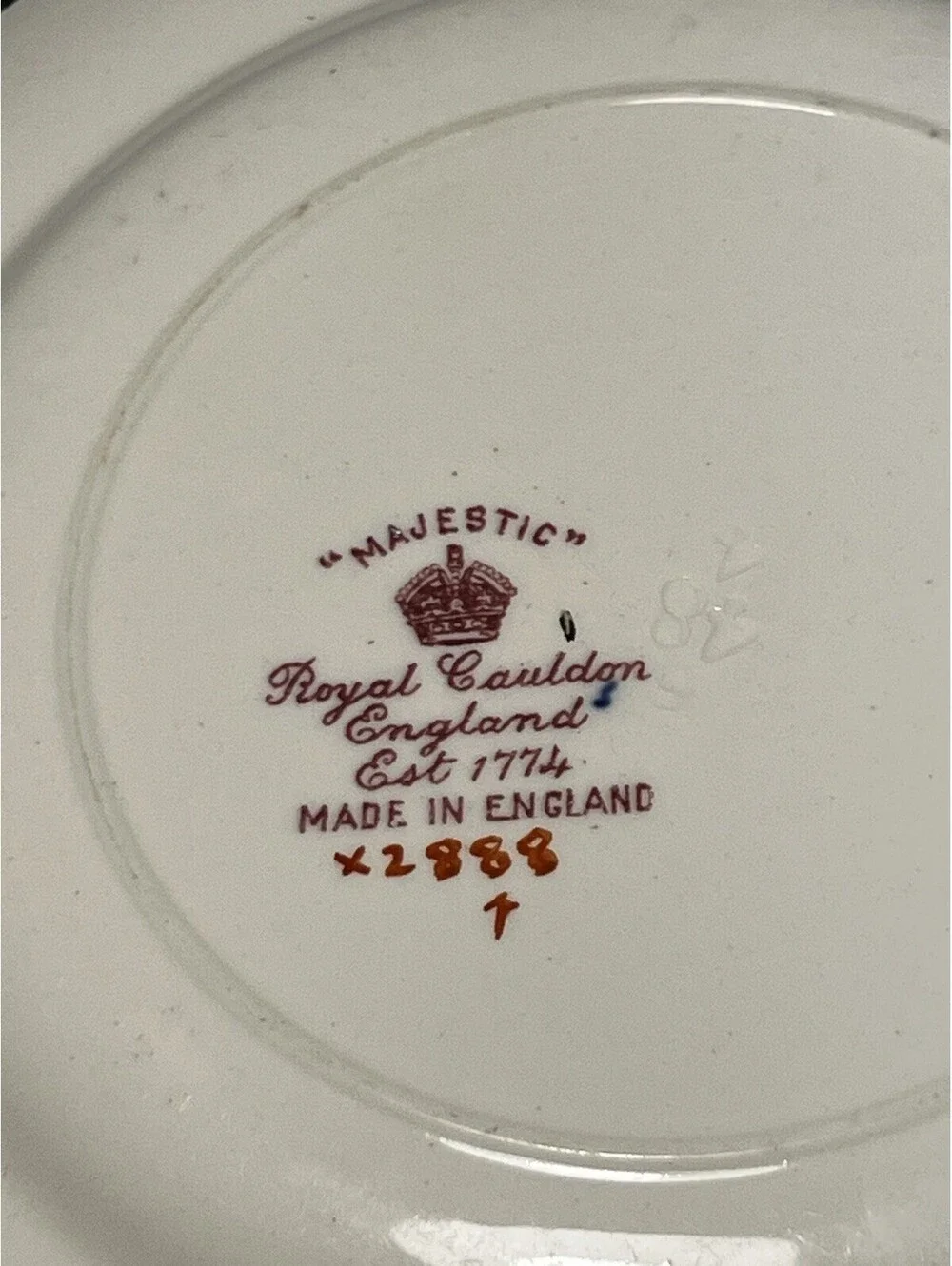 Royal Cauldon Vintage 1930s 2 Majestic Bread Butter Plates 6.5” ONE REPAIRED